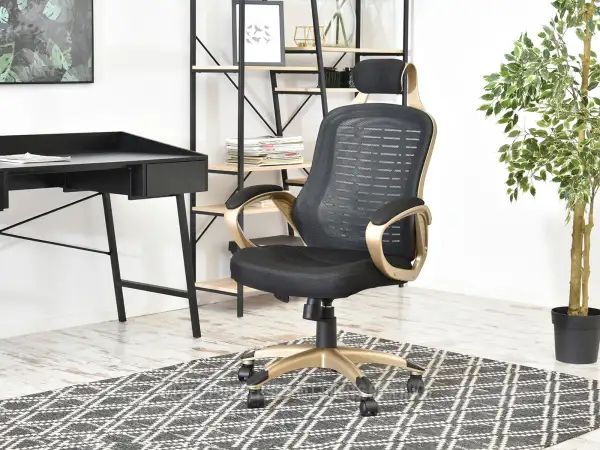 Ergonomiczny fotel biurowy - luksusowa wygoda w eleganckim złoto-czarnym wydaniu